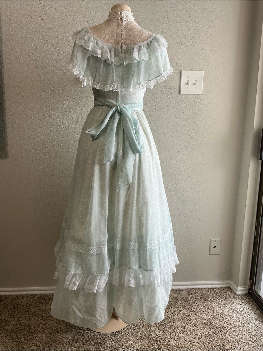 Rare VTG Gunne Sax Jessica McClintock Mint Prairie Lace Maxi Dress Cottagecore S - Picture 7 of 14